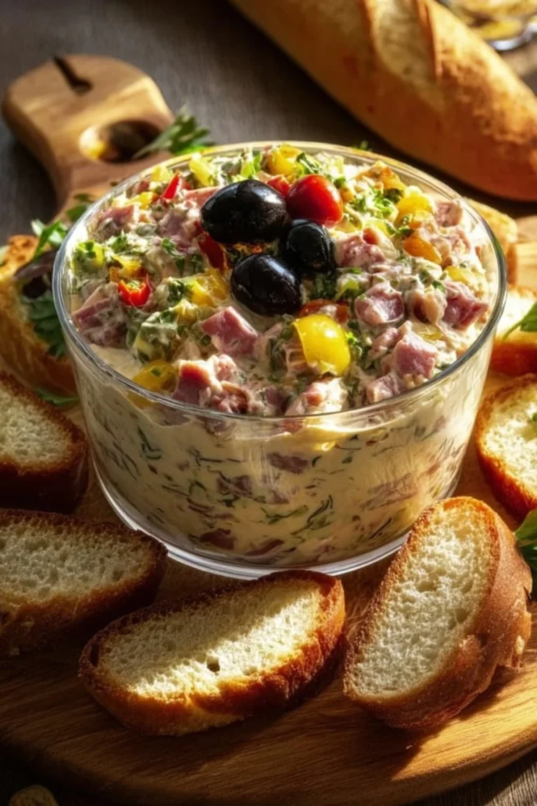 Delicious Italian Hoagie Dip served with crackers and veggies
