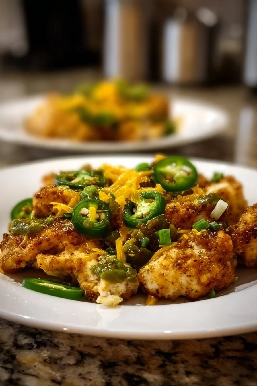 Delicious plate of jalapeno chicken garnished with fresh ingredients