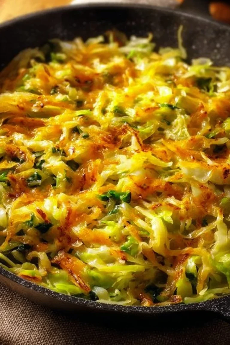 One-Pan Cheddar Cabbage Skillet dish served in a frying pan