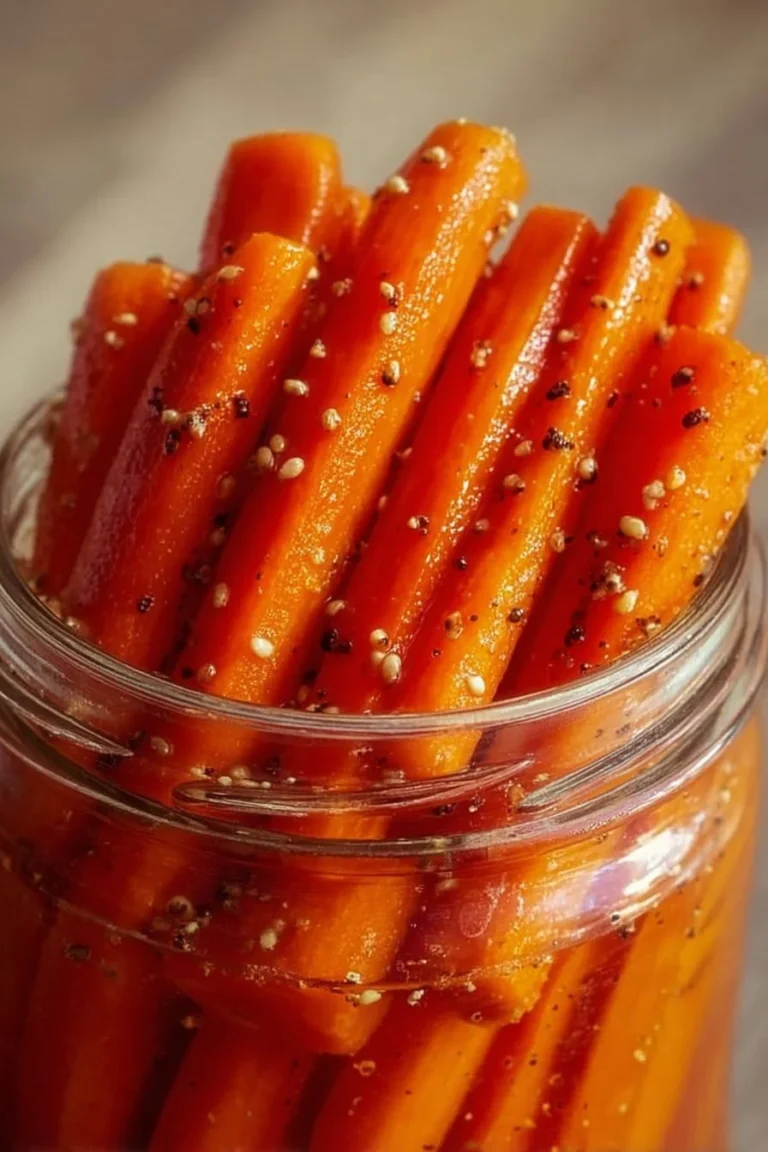 Homemade pickled carrots in a jar, ready to serve as a healthy snack