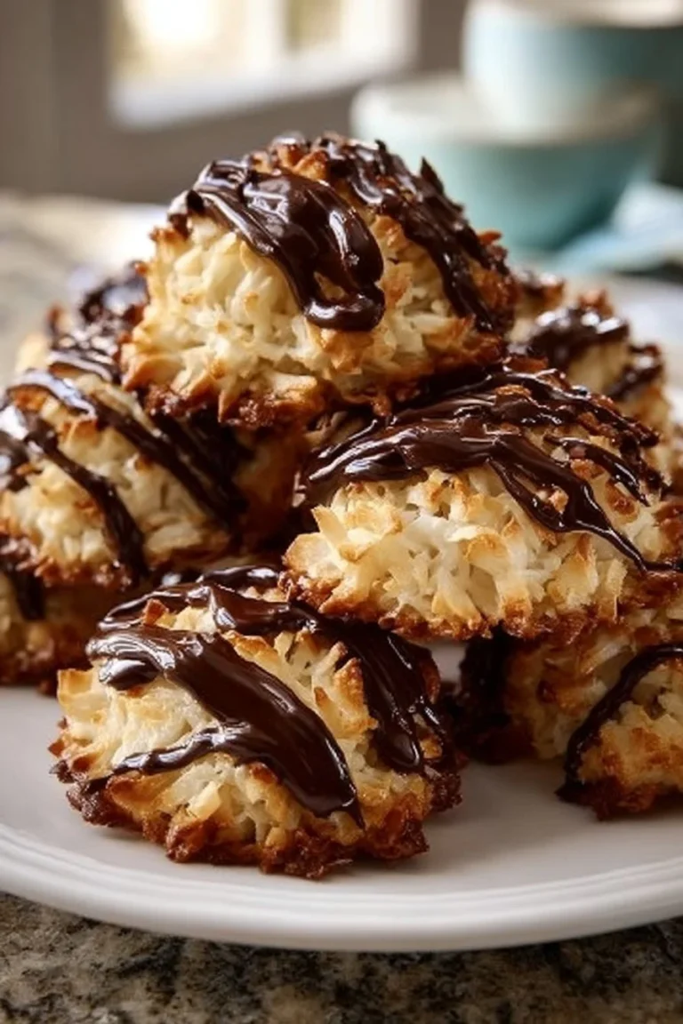 Delicious Samoas Cookies with coconut, caramel, and chocolate topping.