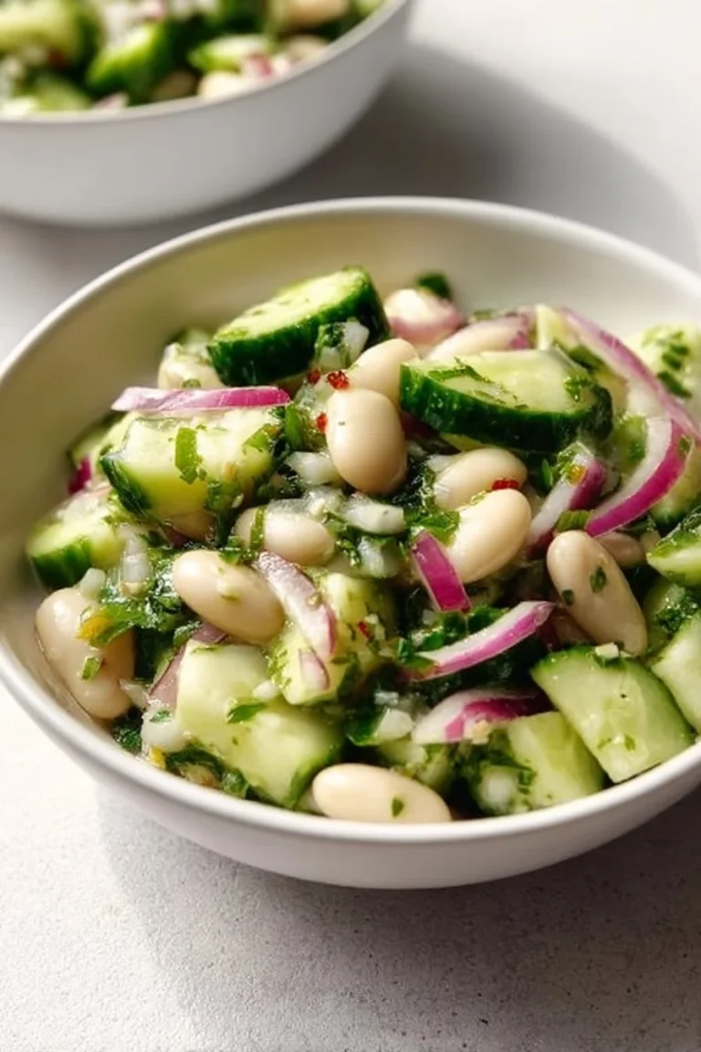 Delicious White Bean Cucumber Salad with vibrant vegetables and herbs